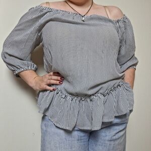 Lila Rose Striped Peplum Hem Blouse